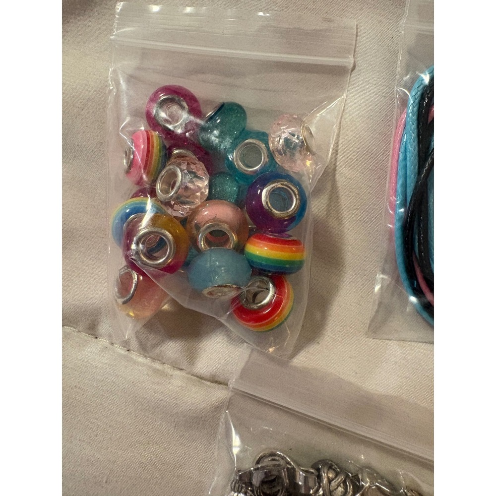 DIY Charm Bracelet Necklace Making Kit Beads Silver Charms Gift Bag Instruction - Picture 2 of 8